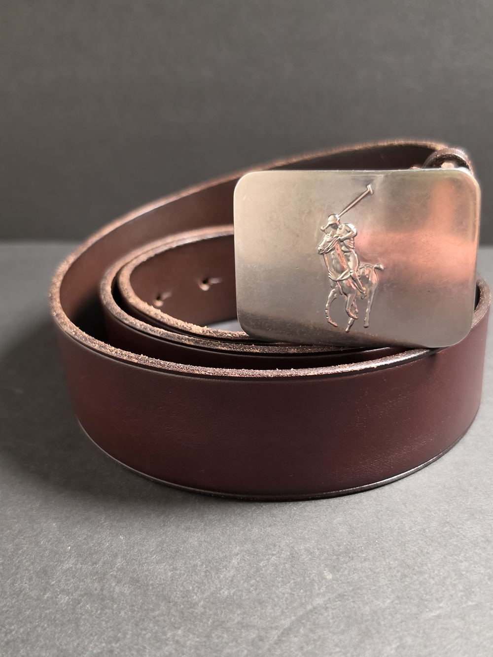 Polo by Ralph Lauren Brown Leather Belt with Silver Polo Buckle
